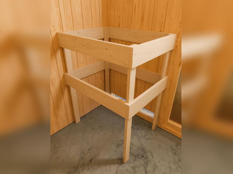 Karibu Sauna Siirin inkl. 9 kW Bioofen ext. Steuerung mit moderner Saunatür -mit Dachkranz-
