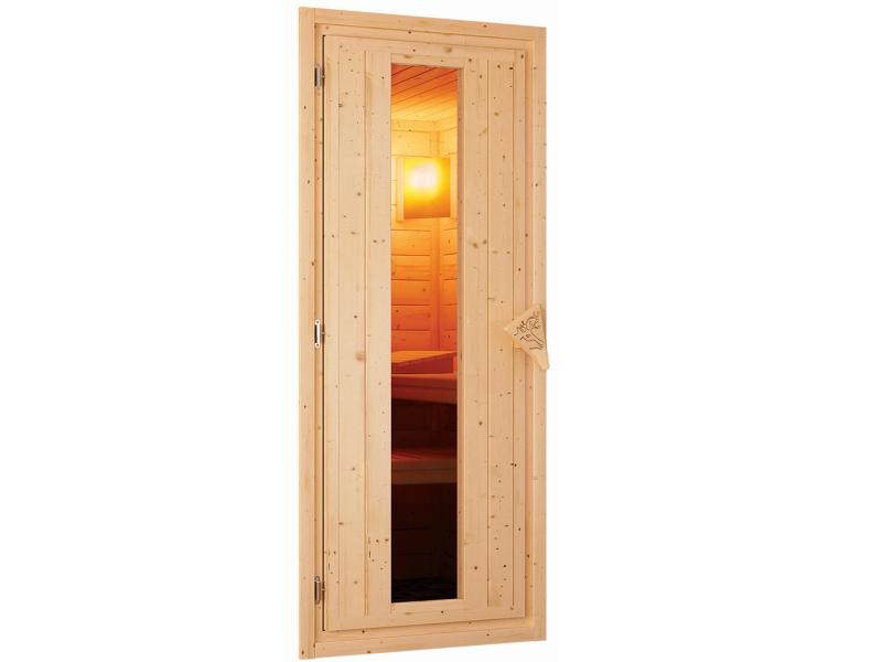 Karibu Sauna Siirin inkl. 9 kW Ofen ext. Steuerung mit energiesparender Saunatür - mit Dachkranz -