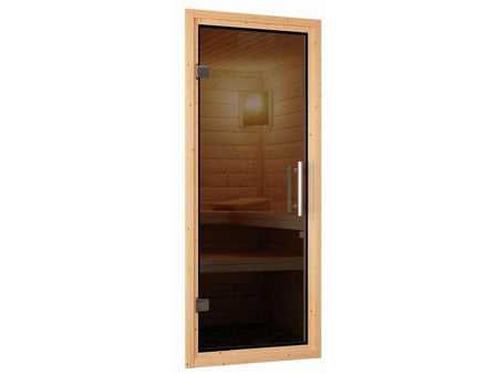 Karibu Sauna Siirin inkl. 9 kW Ofen ext. Steuerung mit moderner Saunatür -mit Dachkranz-