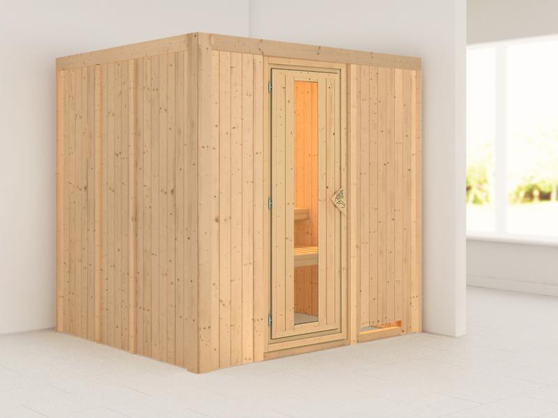 Karibu Sauna Sodin ohne Ofen, ohne Dachkranz, mit energiesparender Saunatür