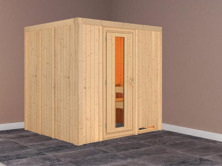 Karibu Sauna Sodin ohne Ofen, ohne Dachkranz, mit energiesparender Saunatür
