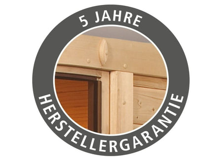 Karibu Sauna Taurin inkl 9 kW Bioofen ext. Steuerung, mit klarglas Ganzglastür -mit Dachkranz-