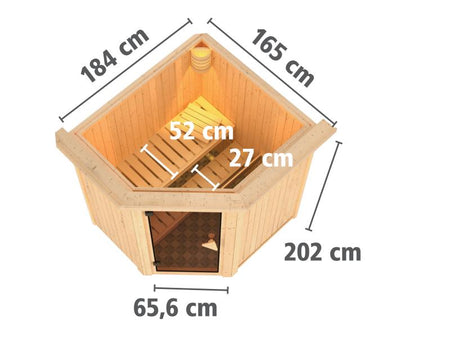 Karibu Sauna Taurin inkl. 9 kW Ofen externe Steuerung, mit Energiespartür - mit Dachkranz -