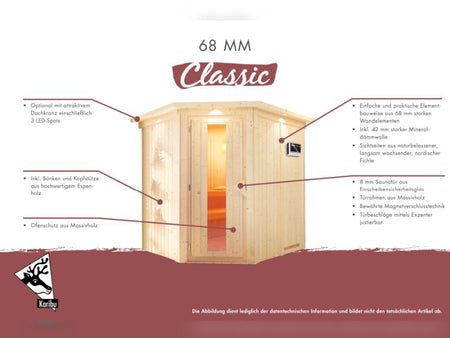 Karibu Sauna Taurin inkl. 9 kW Ofen integr. Steuerung, mit bronzierter Ganzglastür  - ohne Dachkranz