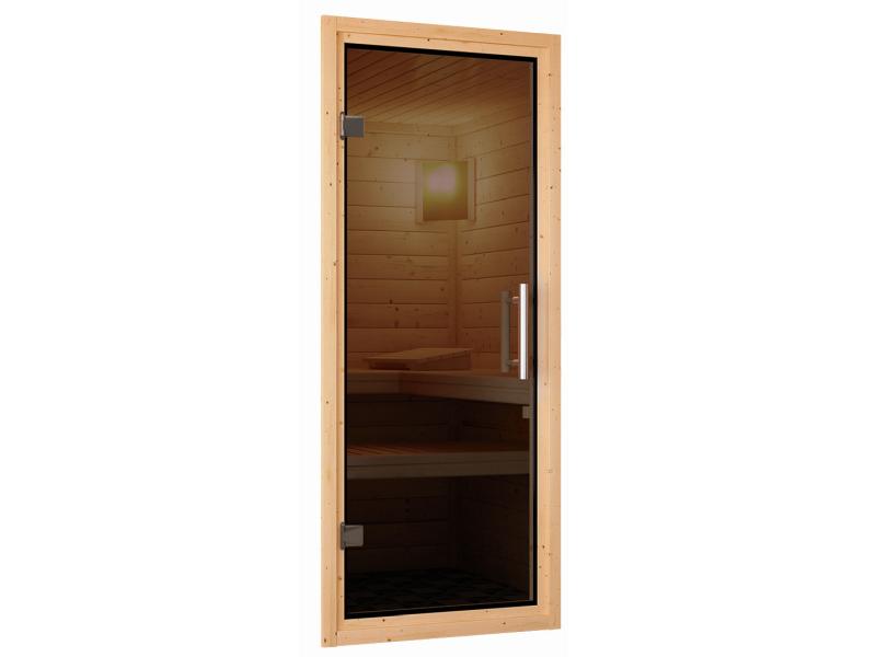 Karibu Sauna Taurin inkl. 9 kW Ofen integr. Steuerung, mit moderner Saunatür - ohne Dachkranz -