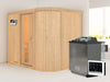 Karibu Sauna Titania 4 inkl. 9 kW Bio Ofen mit ext. Steuerung, ohne Dachkranz, mit Energiespartür