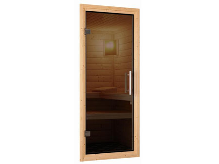 Karibu Sauna Variado inkl. 9 kW Ofen ext. Steuerung, mit moderner Saunatür -mit Dachkranz-