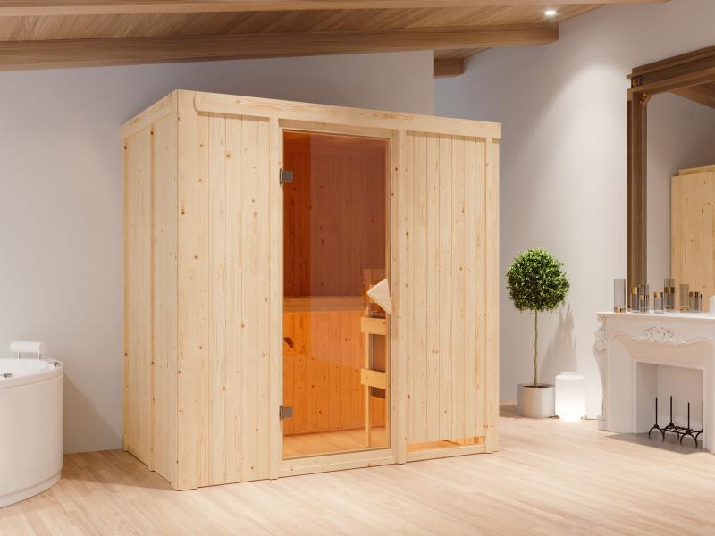 Karibu Sauna Variado inkl. 9 kW Ofen integr. Steuerung, mit klassischer Saunatür -ohne  Dachkranz-
