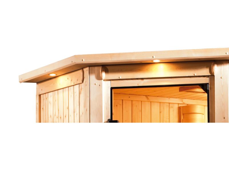 Karibu Sauna Variado inkl.  9 kW Ofen integr. Steuerung, mit Energiespartür -mit Dachkranz-