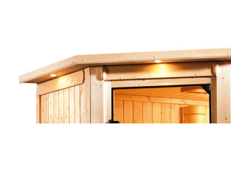 Karibu Sauna Variado inkl.  9 kW Ofen integr. Steuerung, mit Energiespartür -mit Dachkranz-