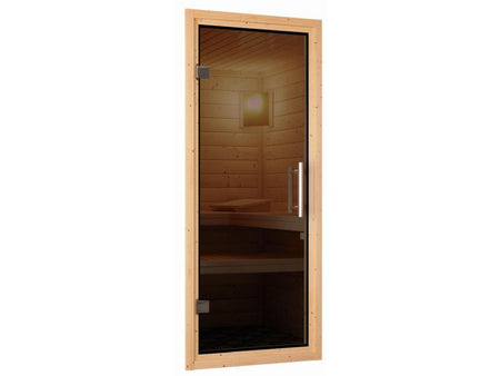 Karibu Sauna Variado mit 9 kW Ofen ext. Steuerung, mit moderner Saunatür -ohne Dachkranz-