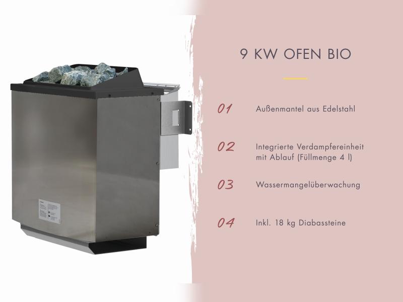Karibu Saunahaus Catalina, natur -inkl. 9 kW Bioofen ext. Steuerung- inkl. Vorraum, 73 mm