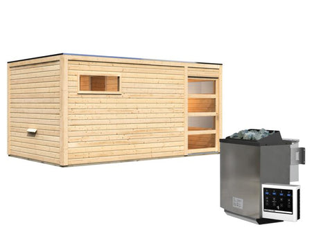 Karibu Saunahaus Hygge 38 mm- naturbelassen- 9 kW Bioofen ext. Strg