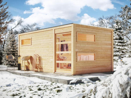Karibu Saunahaus Hygge 38 mm- naturbelassen- 9 kW Bioofen ext. Strg