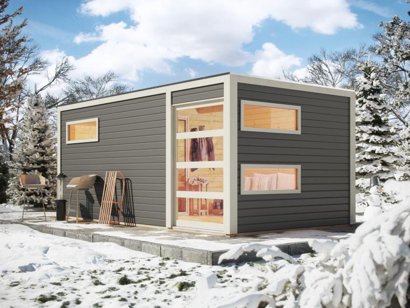 Karibu Saunahaus Hygge 38 mm- terragrau- 9 kW Ofen ext. Strg