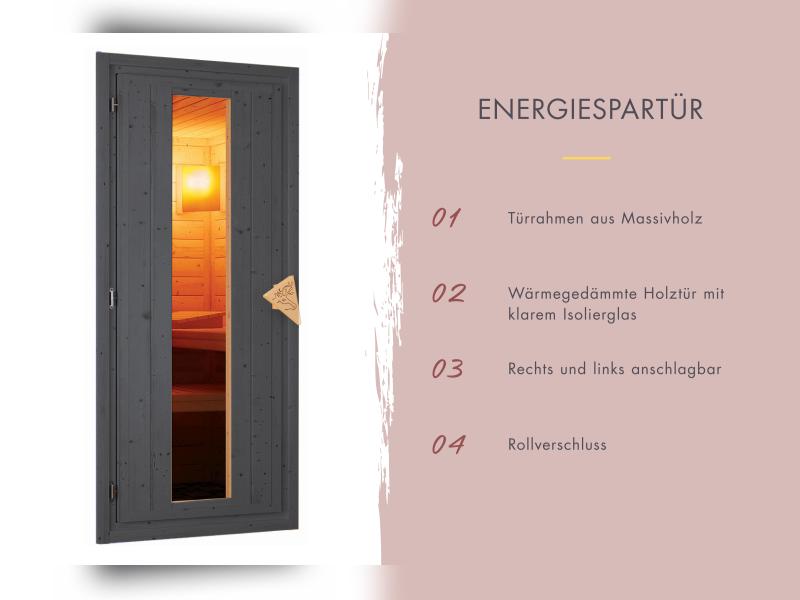 Karibu Saunahaus Hytti 0  38 mm - Ofen 9kW ext. Strg. - Iso Tür, terragrau