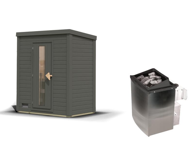 Karibu Saunahaus Hytti 0  38 mm - Ofen 9kW integr. Strg. - Iso-Tür,  terragrau