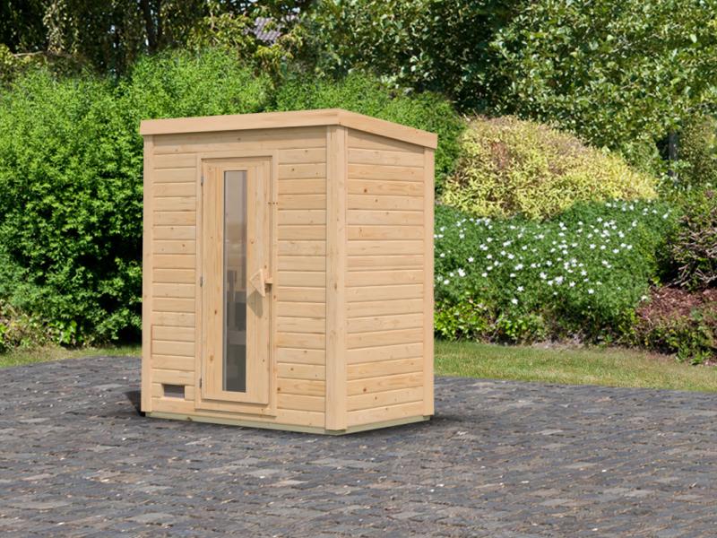 Karibu Saunahaus Hytti 0  38 mm - ohne Ofen - mit Iso-Tür naturbelassen