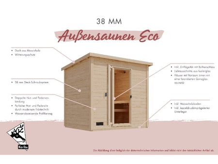 Karibu Saunahaus Hytti 0  38 mm - ohne Ofen - mit Iso-Tür naturbelassen