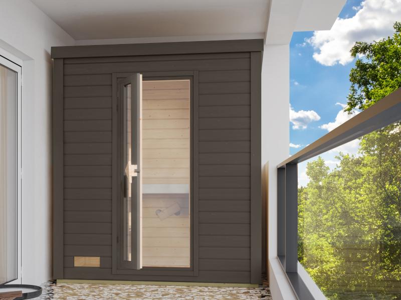 Karibu Saunahaus Hytti 0  38 mm - ohne Ofen - mit Iso-Tür, terragrau
