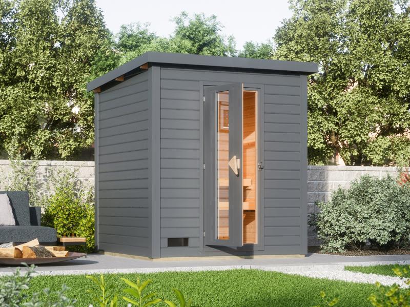 Karibu Saunahaus Hytti 2  38 mm - inkl. 9 kW Ofen integr. Steuerung - mit Energiespartür und Fußbode
