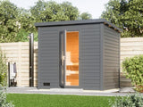 Karibu Saunahaus Hytti 3  38 mm terragrau- inkl. 9 kW Ofen ext. Steuerung - inkl. Energiespartür und