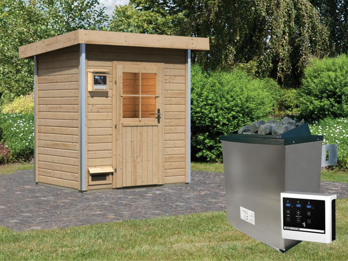 Karibu Saunahaus Jorgen inkl. 9kW Ofen ext. Steuerung, mit klassischer Tür