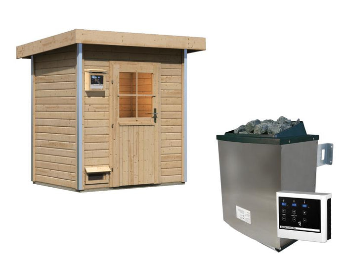 Karibu Saunahaus Jorgen inkl. 9kW Ofen ext. Steuerung, mit klassischer Tür