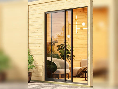 Karibu Saunahaus Miramar schwarz 73 mm inkl. 9 kW Ofen externe Steuerung mit Vorraum