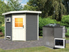 Karibu Saunahaus Pekka, terragrau, inkl. 9kW Bioofen ext. Steuerung -klassische Tür-