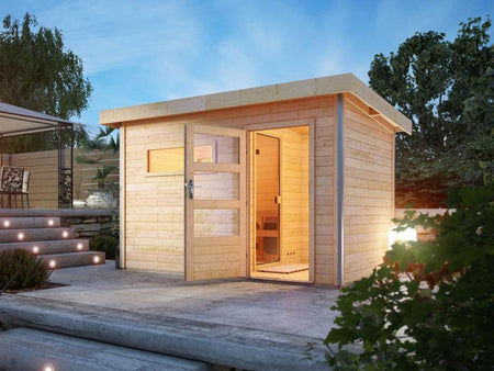 Karibu Saunahaus Skrollan 3 38 mm- ohne Ofen- moderne Tür