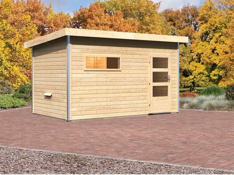 Karibu Saunahaus Skrollan 3 38 mm- ohne Ofen- moderne Tür