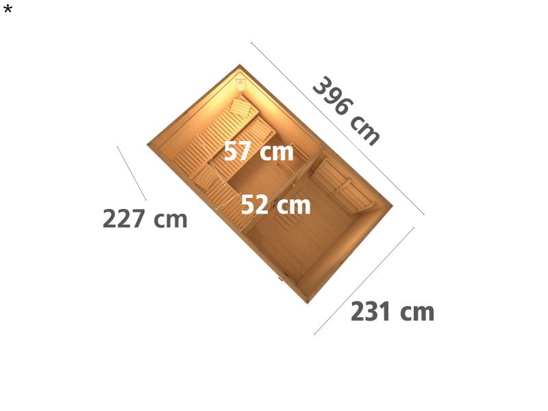 Karibu Saunahaus Skrollan 3 38 mm- ohne Ofen- moderne Tür