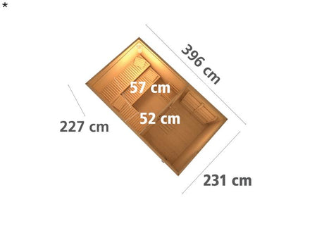 Karibu Saunahaus Skrollan 3 38 mm- ohne Ofen- Milchglastür