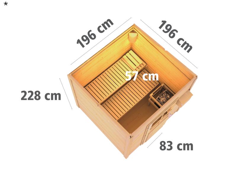Karibu Saunahaus Torge 38 mm- 9 kW Ofen ext. Strg- milchglas Tür