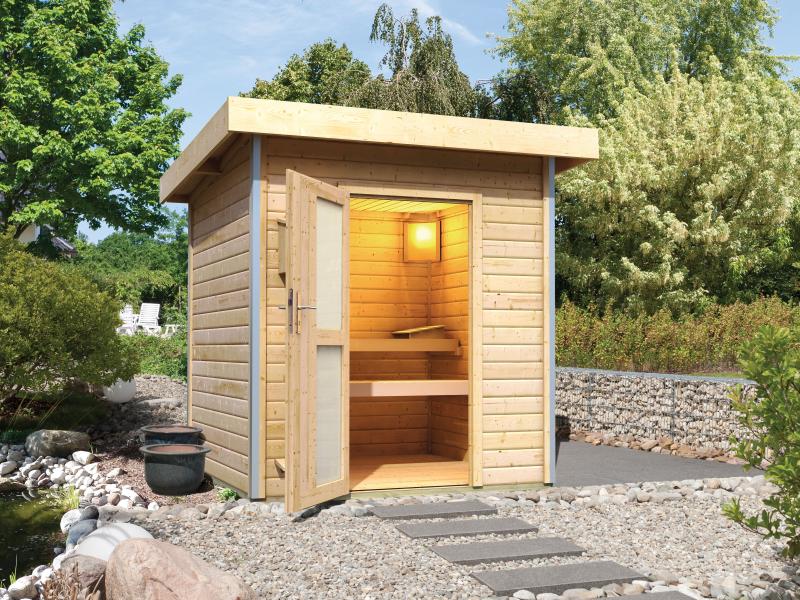 Karibu Saunahaus Torge 38 mm- 9 kW Ofen ext. Strg- milchglas Tür