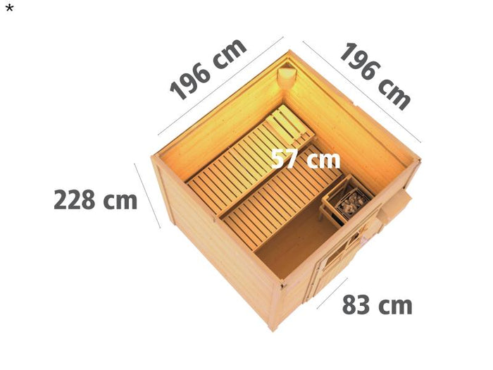 Karibu Saunahaus Torge terragrau, inkl. 9kW Ofen ext. Steuerung, mit klassischer Tür
