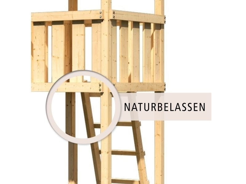 Karibu Spielturm Lotti- Doppelschaukel mit Klettergerüst und Netzrampe