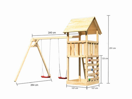 Karibu Spielturm Lotti mit Kletterwand und Doppelschaukel