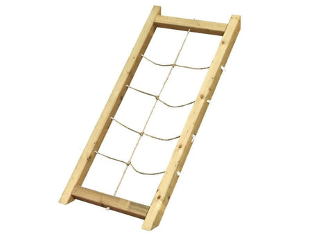 Karibu Spielturm Lotti natur mit Anbauplattform, Netzrampe und Rutsche blau