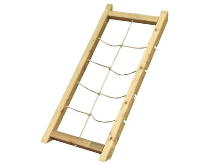 Karibu Spielturm Lotti natur mit Anbauplattform, Netzrampe und Rutsche rot