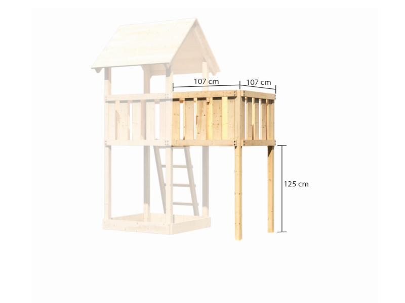 Karibu Spielturm Lotti Satteldach + Rutsche blau + Doppelschaukelanbau Klettergerüst + Anbauplattfor