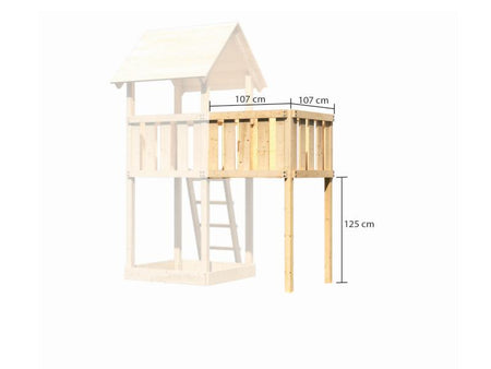 Karibu Spielturm Lotti Satteldach + Rutsche rot + Doppelschaukelanbau Klettergerüst + Anbauplattform