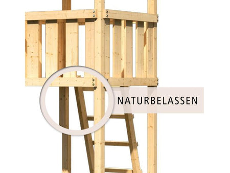 Karibu Spielturm Luis Satteldach + Rutsche rot + Doppelschaukel