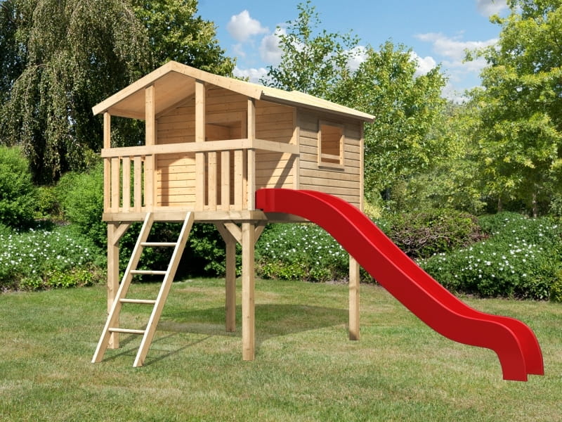 Karibu Stelzenhaus Benjamin natur mit Rutsche in rot