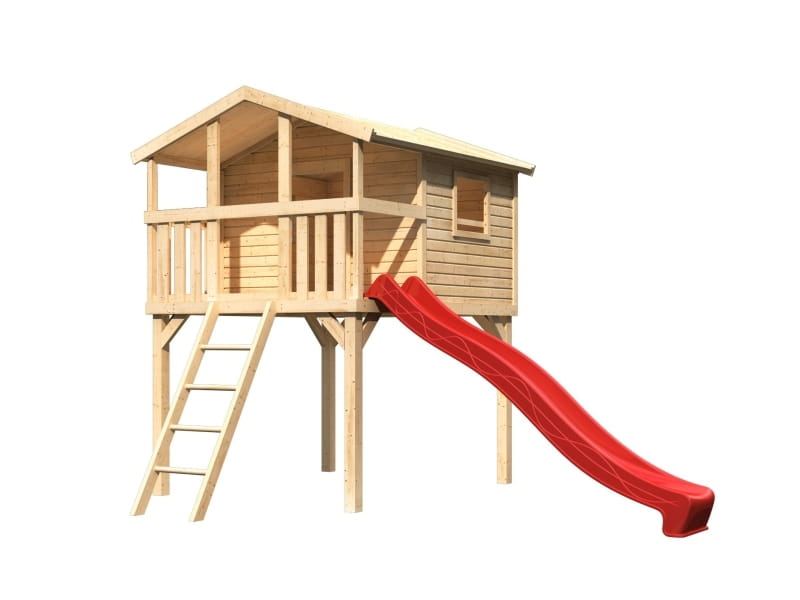 Karibu Stelzenhaus Benjamin natur mit Rutsche in rot
