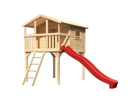 Karibu Stelzenhaus Benjamin natur mit Rutsche in rot