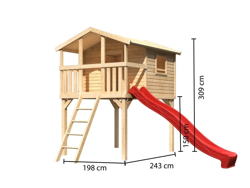 Karibu Stelzenhaus Benjamin natur mit Rutsche in rot