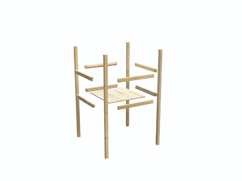 Karibu Stelzenhaus Benjamin natur mit Rutsche in blau und Doppelschaukelanbau