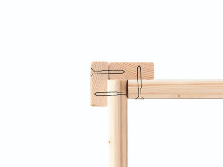 Karibu Stelzenhaus Benjamin natur mit Rutsche in blau und Doppelschaukelanbau mit Klettergerüst und